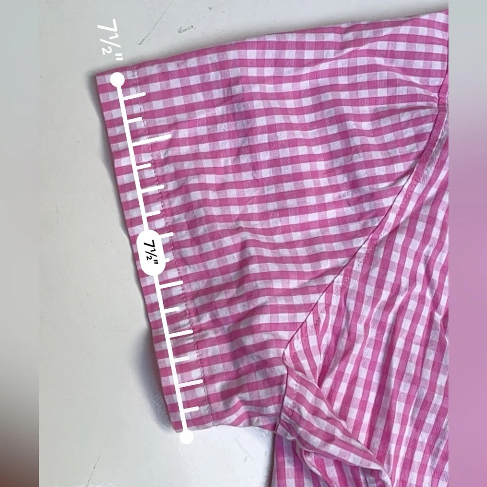 LAZY OAF gingham pink with hearts button up cropped shirt | SIZE L - Picture 7 of 9